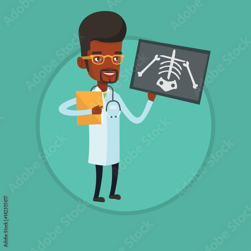 Doctor examining radiograph vector illustration.