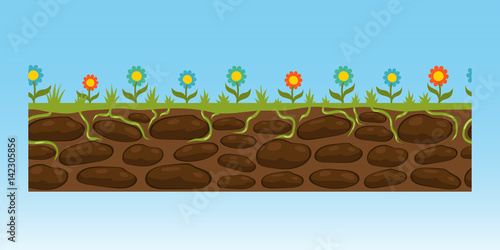 Cross section ground slice isolated some piece nature outdoor ecology underground and freestanding render garden natural geologist earth vector illustration.