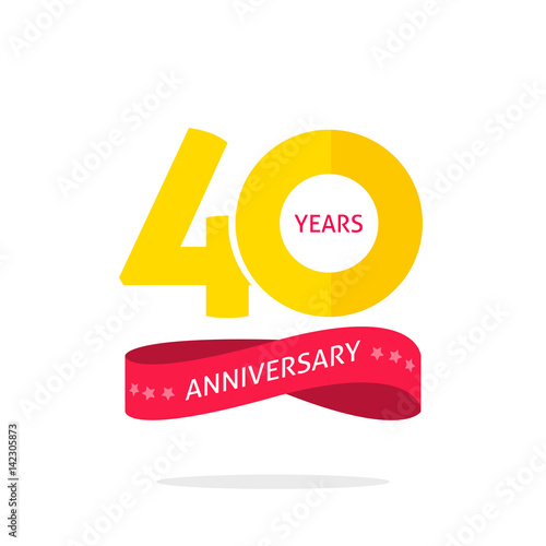 40 years anniversary logo template isolated on white, 40th anniversary icon label with ribbon, forty year birthday symbol isolated on white background