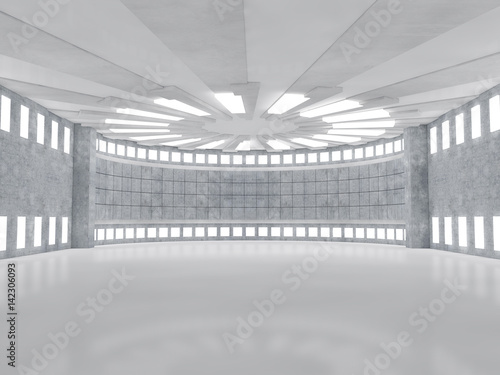 Simple empty room interior with lamps. 3D rendering