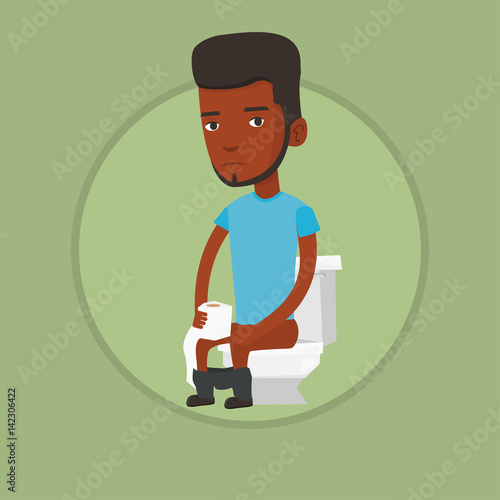 Man suffering from diarrhea or constipation.
