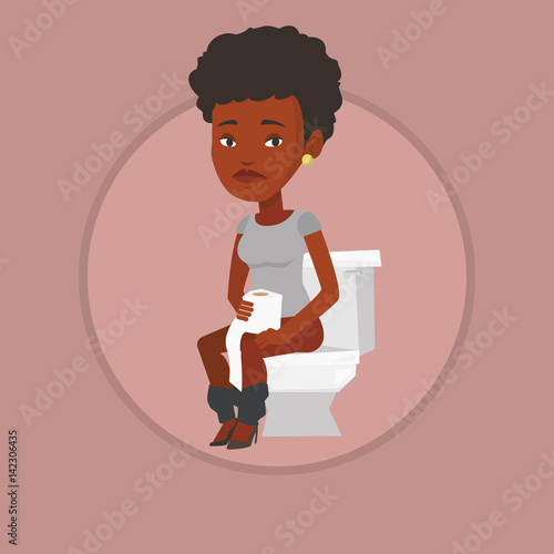 Woman suffering from diarrhea or constipation.