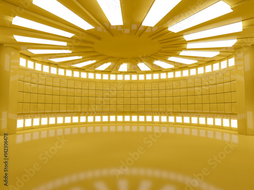 Empty yellow room interior with lamps. 3D rendering