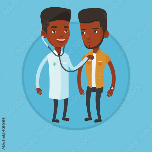 Doctor listening to chest of patient.