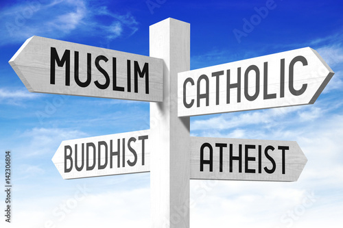 Canvas Print Religion concept - wooden signpost