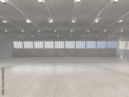 Clean light warehouse background. 3D rendering