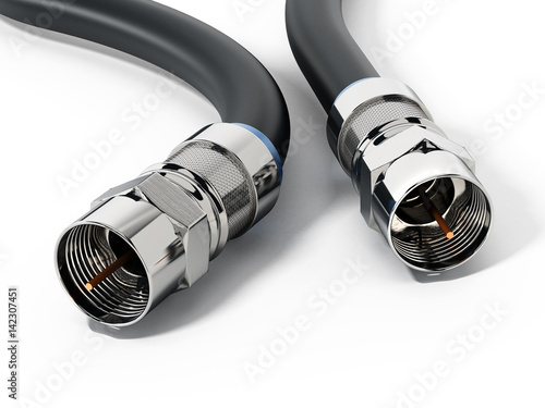 A pair of coaxial cables isolated on white background. 3D illustration photo