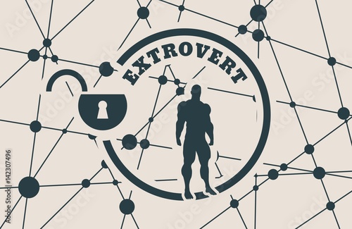 extrovert simple icon metaphor. image relative to human psychology. muscular man in the locked circle. Molecule And Communication Background. Connected lines with dots.