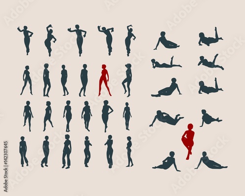 Sexy women silhouettes collection. Fashion mannequin. Vector Illustration