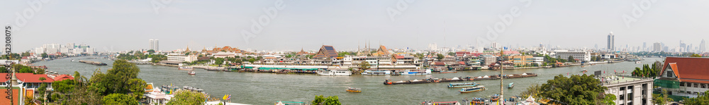 Bangkok, large panorama view. Chao Phraya river. Thailand.