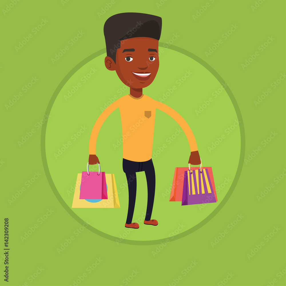 Happy man with shopping bags vector illustration Happy man with shopping bags vector illustration