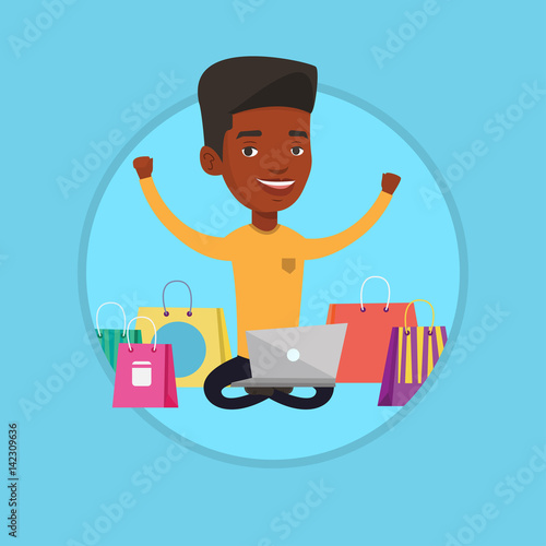Man shopping online vector illustration.