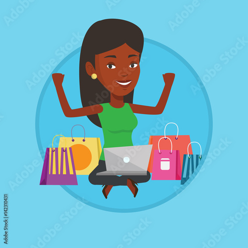 Woman shopping online vector illustration.