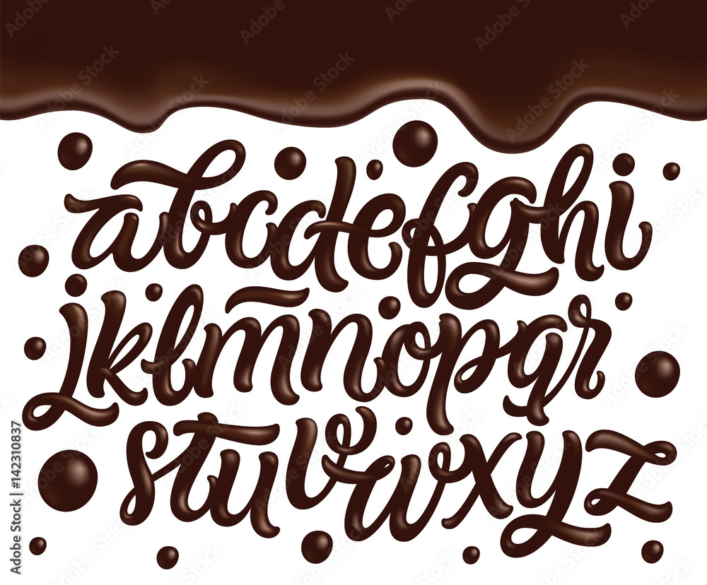 Vecteur Stock Latin alphabet made of dark melted chocolate with border.  Sweet food packaging font. Liquid font style. Vector illustration. | Adobe  Stock