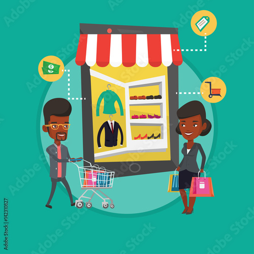 Man and woman doing shopping online.