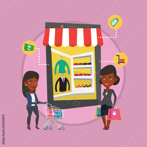 Two women doing shopping online.
