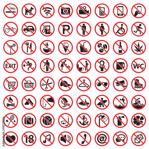 Prohibited icon set, warning danger prohobited signs