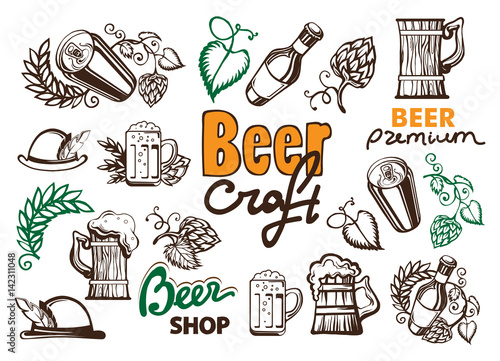 Collection of retro beer emblems, badges, stickers