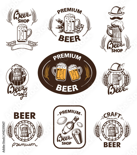 Collection of retro beer emblems, badges, stickers