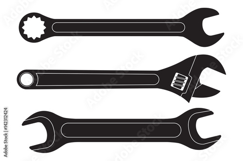Set of wrenches. Black flat icons photo
