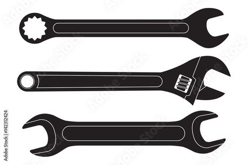 Set of wrenches. Black flat icons