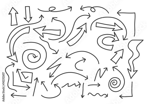 arrows hand drawn line art vector set illustration