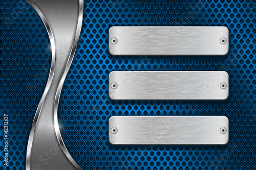 Abstract blue metal perforated background with steel plates