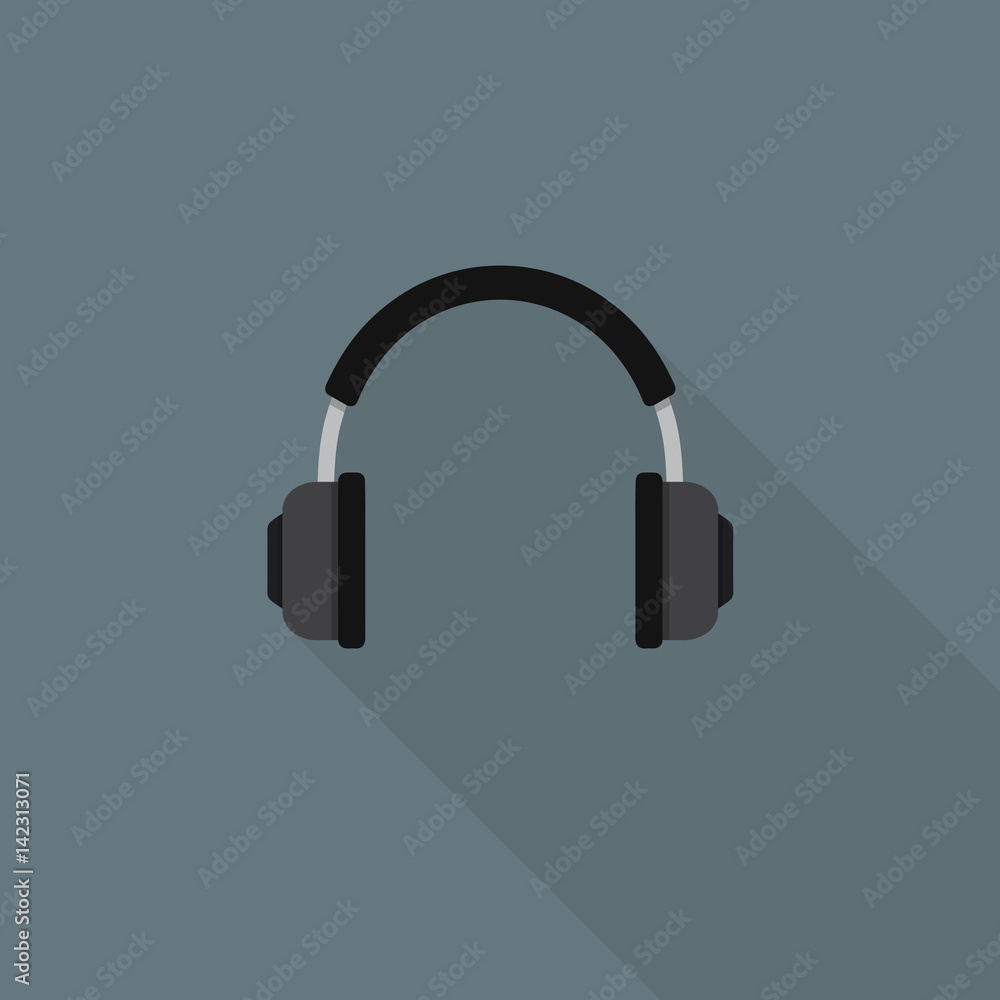 Flat Headphone With Long Shadow Flat Headphone With Long Shadow