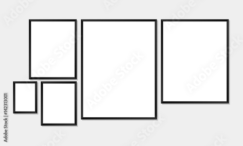 Set of simple frames mockups. Poster or photo frame template with 5 different sizes, and can be customized to fit any size. Vector illustration