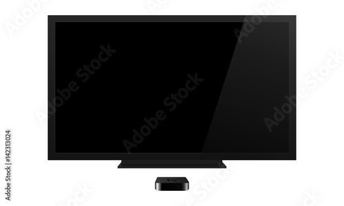 TV screen mockup with reciever isolated on white background. Can be use for your web design showcase, product, presentations, advertising and much more. Vector illustration