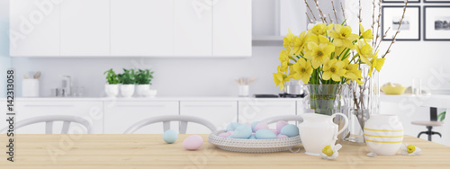 Canvas Print modern nordic kitchen in loft apartment. 3D rendering
