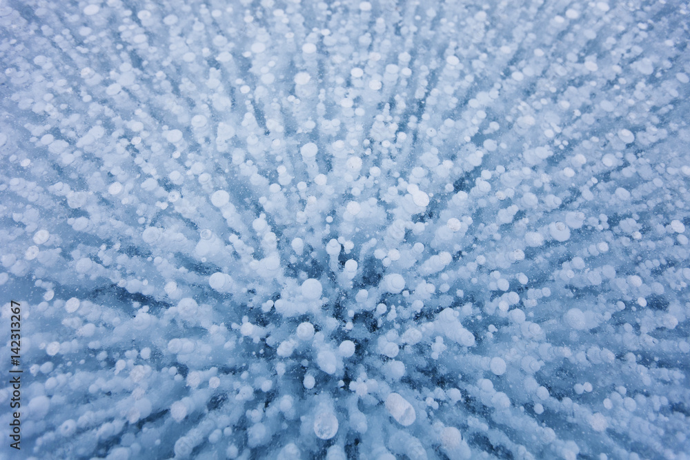 Fototapeta premium Gas bubbles. of Baikal lake. Winter texture