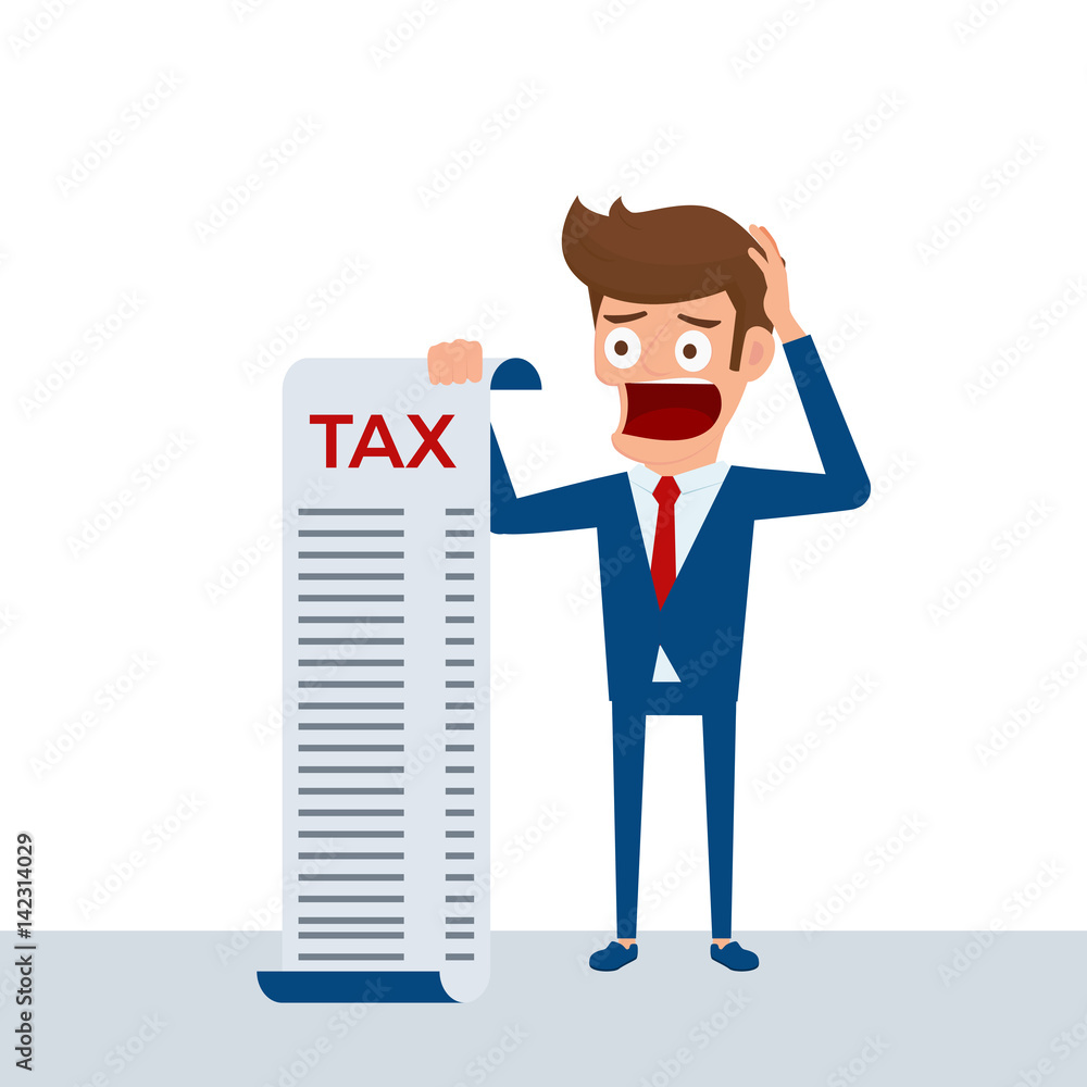 Businessman holding document tax feels headache and worries about paying a lot of taxes. Businessman no money. Debt concept. Businessman holding document tax feels headache and worries about paying a lot of taxes. Businessman no money. Debt concept.