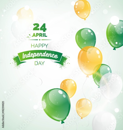 24 April. Ireland Independence Day greeting card. Celebration background  with flying balloons and text. Vector illustration