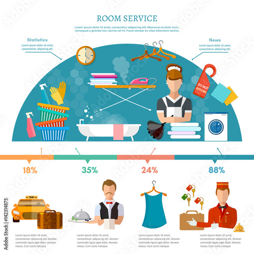 Hotel service infographics hotel staff reservation motel elements vector