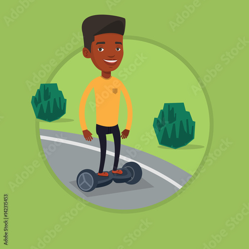 Man riding on self-balancing electric scooter.