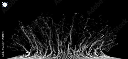 Array with Dynamic Emitted Particles. Water Splash Imitation. Abstract Background.