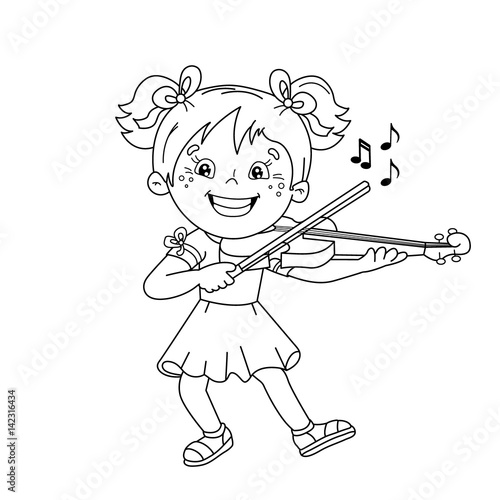 Coloring Page Outline Of cartoon girl playing the violin. Musical instruments. Coloring book for kids