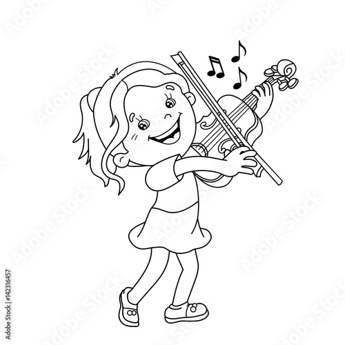 Coloring Page Outline Of cartoon girl playing the violin. Musical instruments. Coloring book for kids