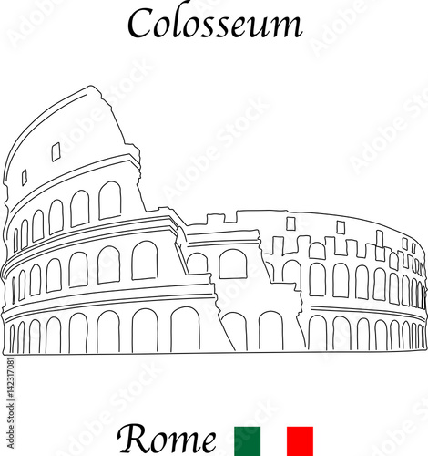 Colosseum, Rome with Italian flag, vector illustration isolated on a white background