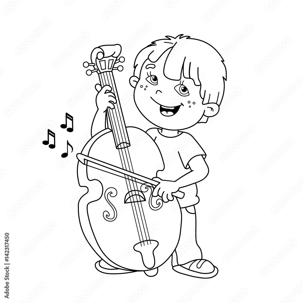 Coloring Page Outline Of cartoon Boy playing the cello. Musical instruments.  Coloring book for kids Stock Vector | Adobe Stock