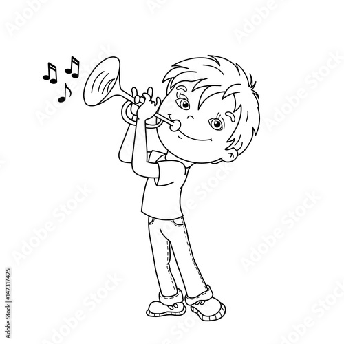 Coloring Page Outline Of cartoon Boy playing the trumpet. Musical  instruments. Coloring book for kids Stock Vector | Adobe Stock