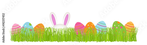 Photography Easter Theme Banner – Rabbit and Eggs in Grass
