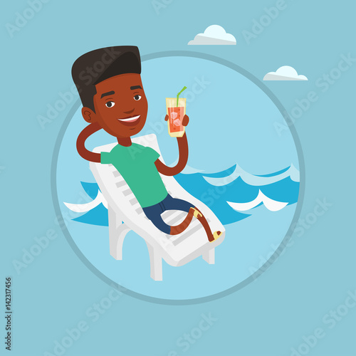 Man relaxing on beach chair vector illustration.