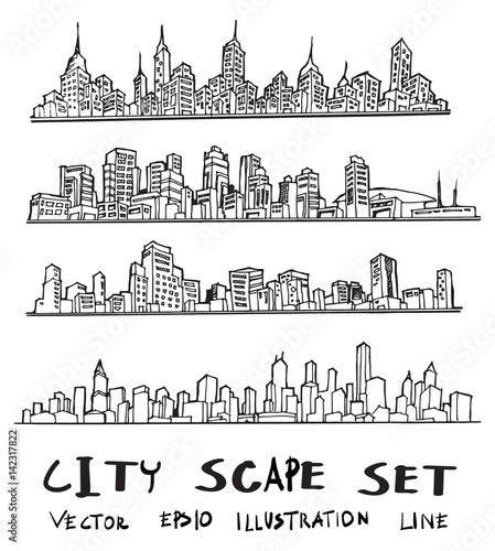 Fototapeta Naklejka Na Ścianę i Meble -  Cityscape Vector Illustration Line Sketched Up eps10