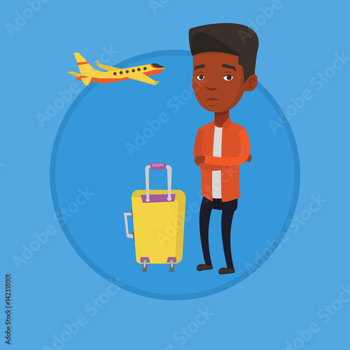 Young man suffering from fear of flying.