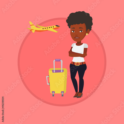 Young woman suffering from fear of flying.