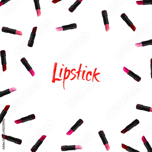 Vector lipstick border on white background. Beauty illustration