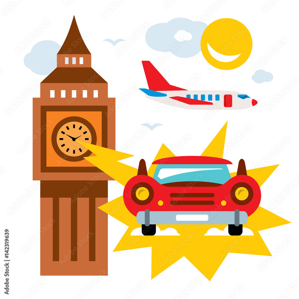 Fototapeta premium Vector time machine. Flat style colorful Cartoon illustration.
