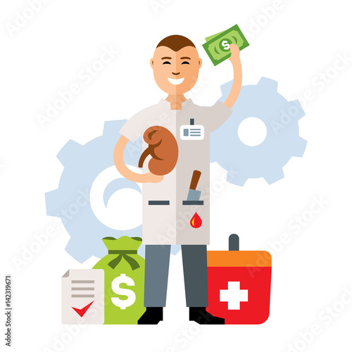 Vector Organ transplantation. Flat style colorful Cartoon illustration.